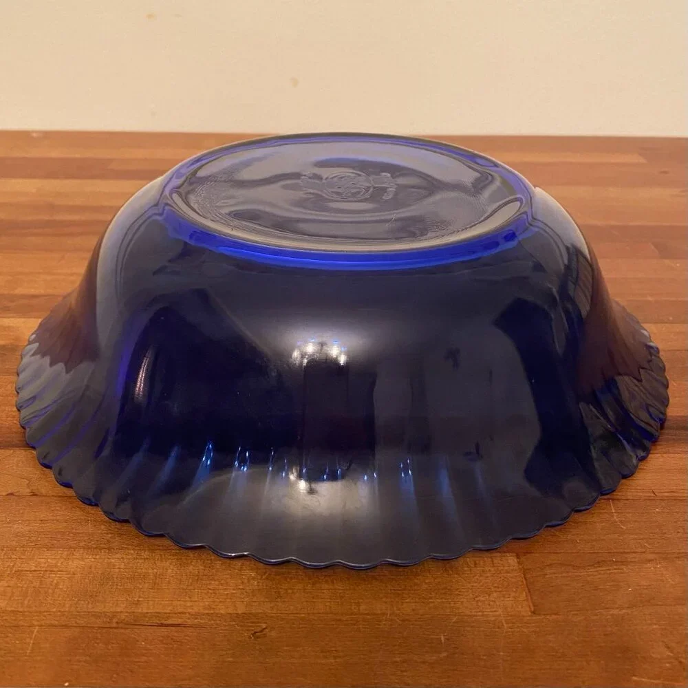Vintage Blue Glass Serving Bowl